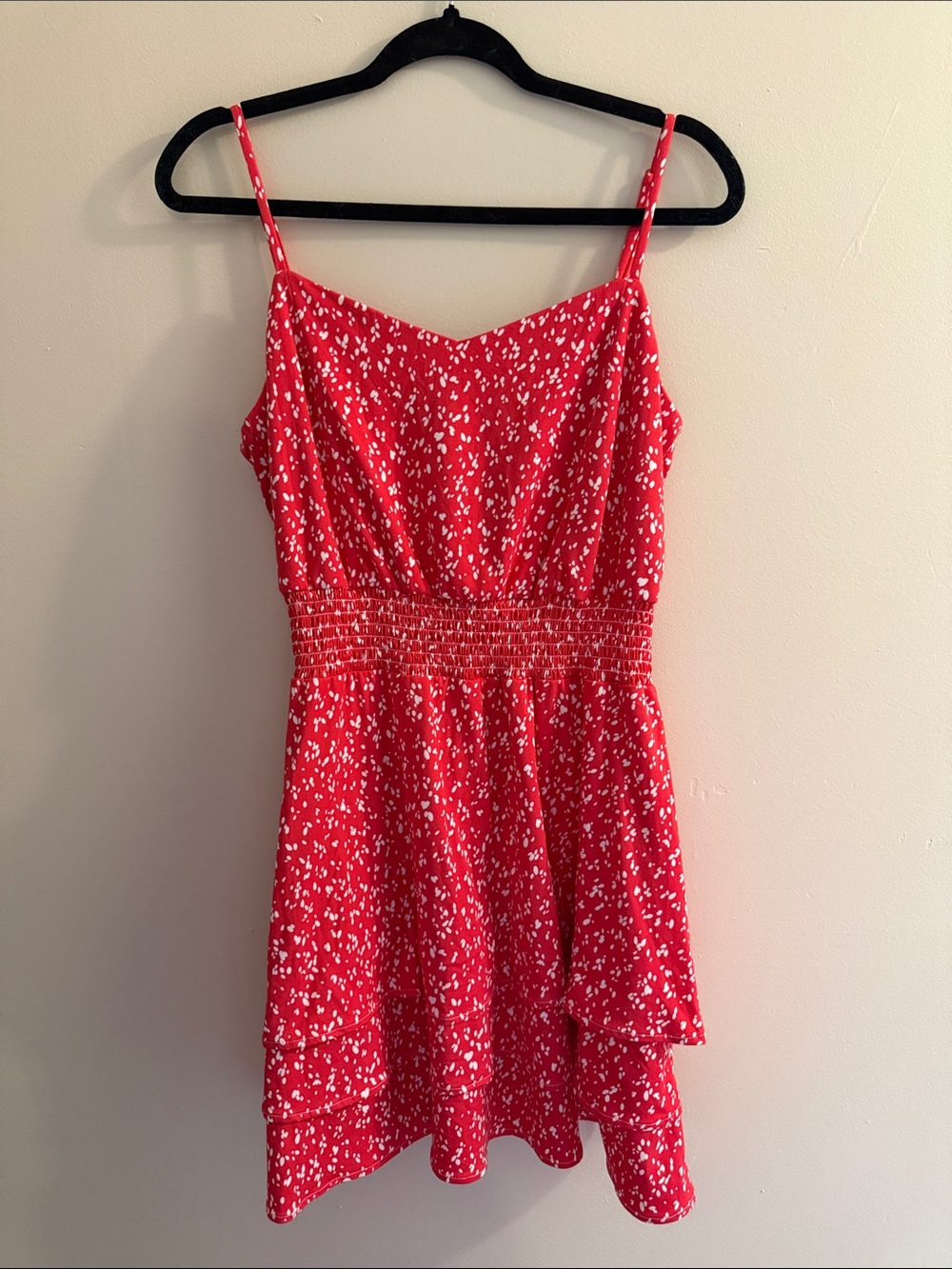 Emerald Sundae Red Spotted Smocked-Waist Mini Dress